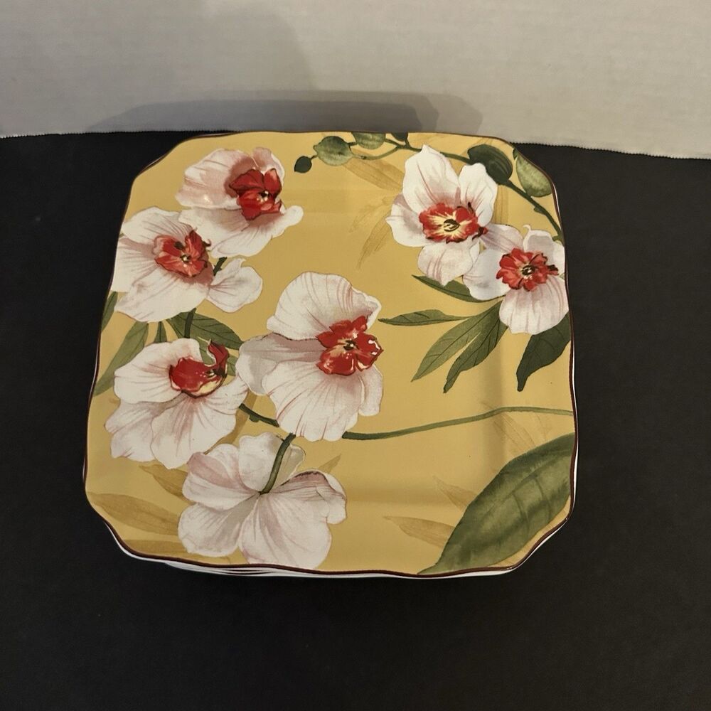 222 Fifth Savannah Breeze Orchid 6.25" Square Appetizer/Dessert Plate Set of 6
